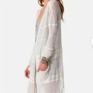 Free People Bohemian See-Through White Long Sleeve Cardigan